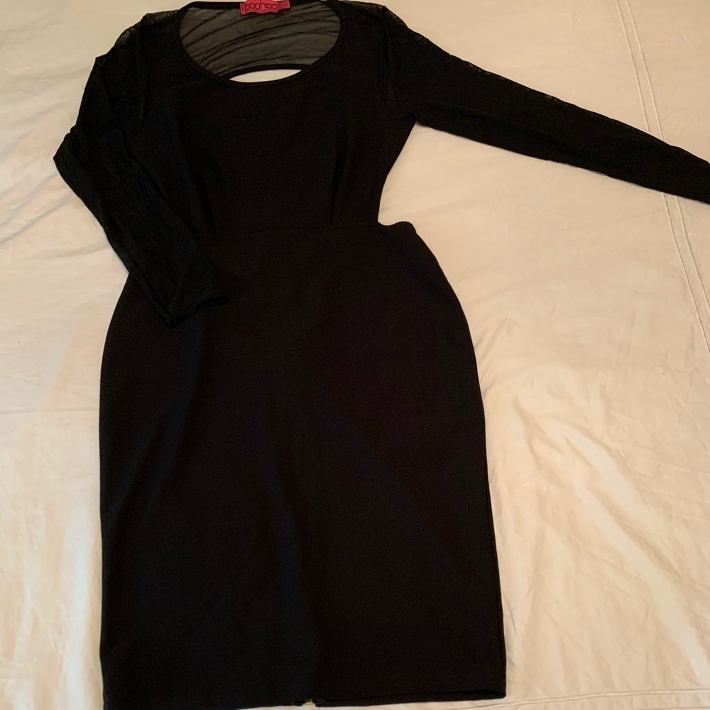 Boo Hoo Black sheer sleeve mini dress